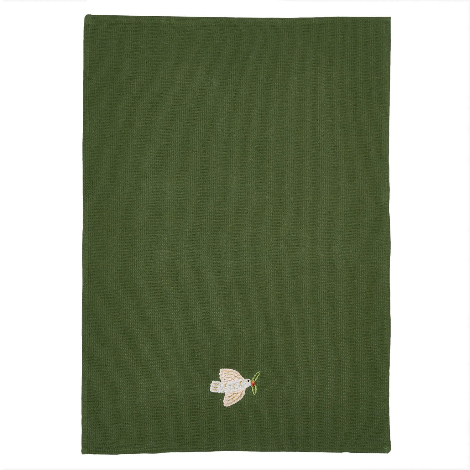 Embroidered Dove Cotton Waffle Tea Towels