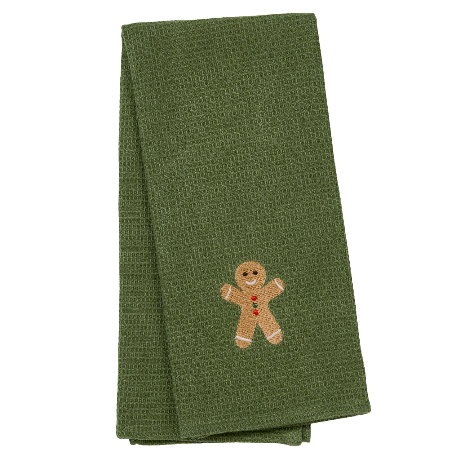 Embroidered Gingerbread Cotton Waffle Tea Towels