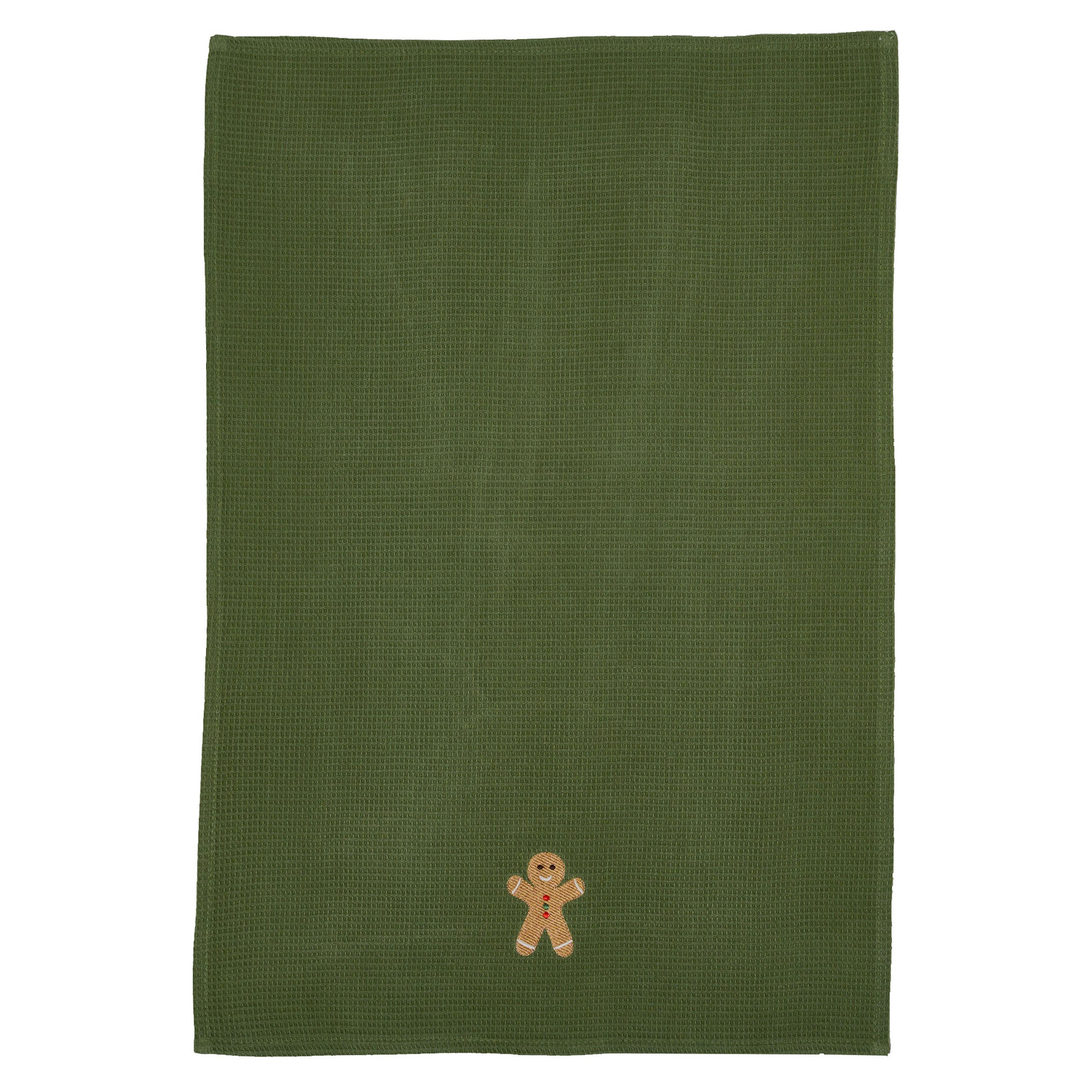 Embroidered Gingerbread Cotton Waffle Tea Towels