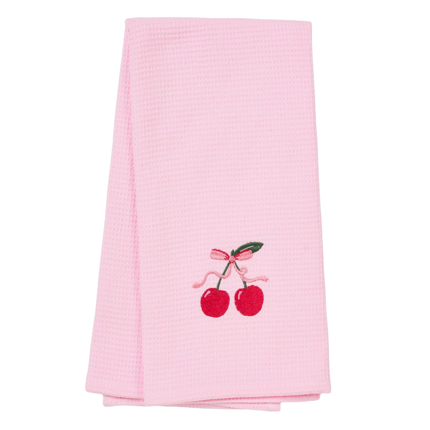 Embroidered Cherry Cotton Waffle Tea Towels