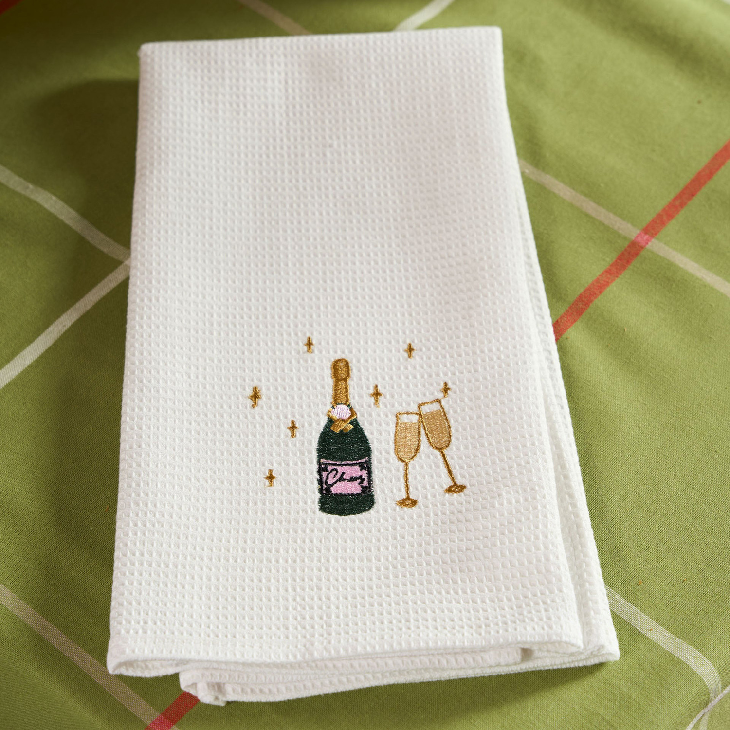 Embroidered Bubbles Cotton Waffle Tea Towels