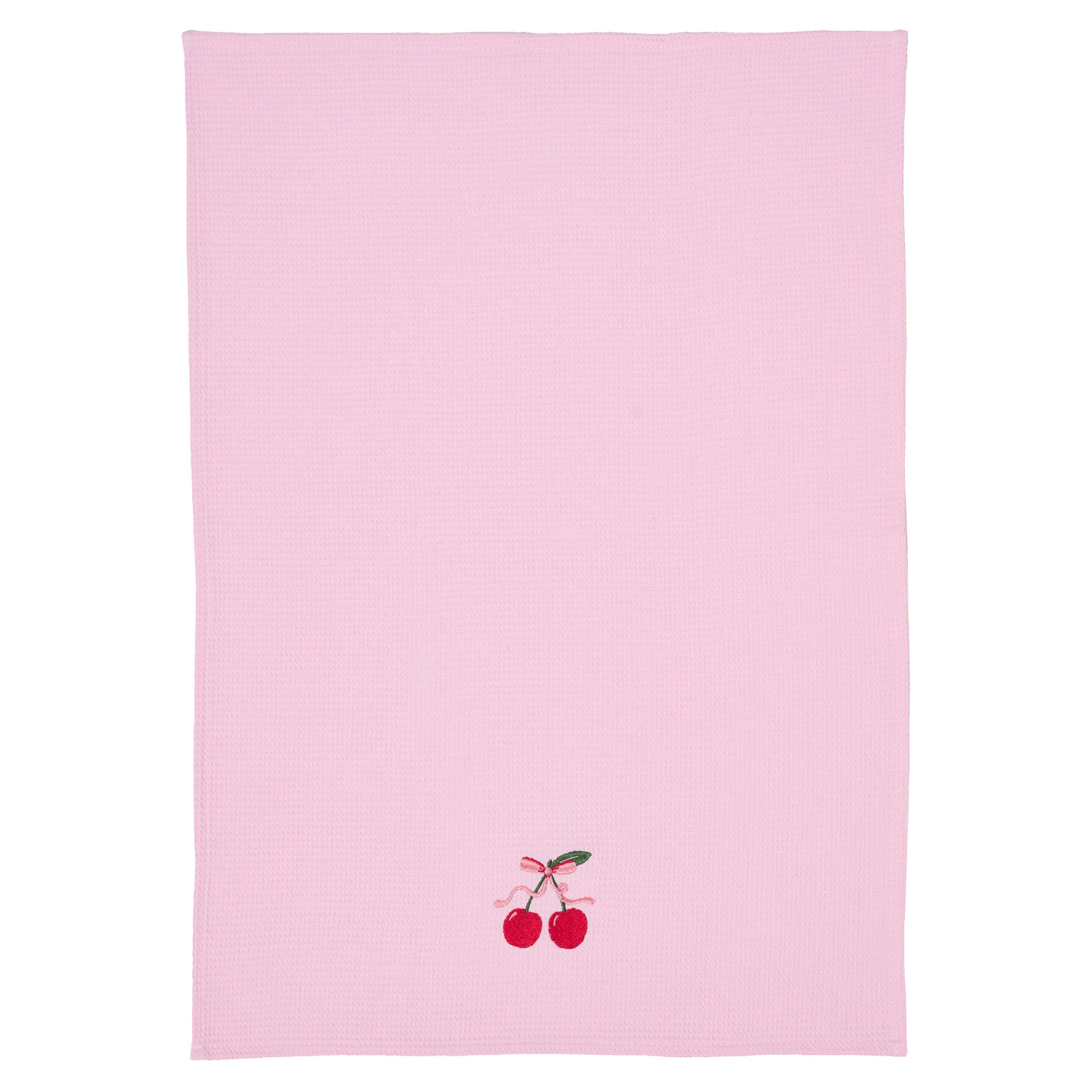 Embroidered Cherry Cotton Waffle Tea Towels