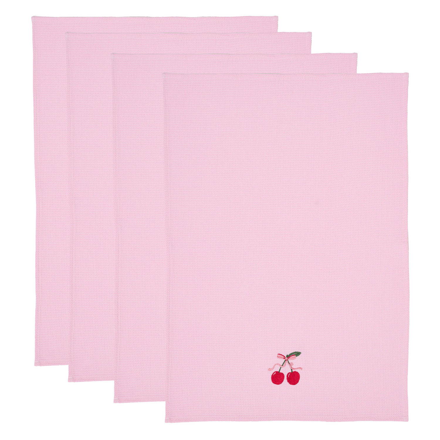 Embroidered Cherry Cotton Waffle Tea Towels