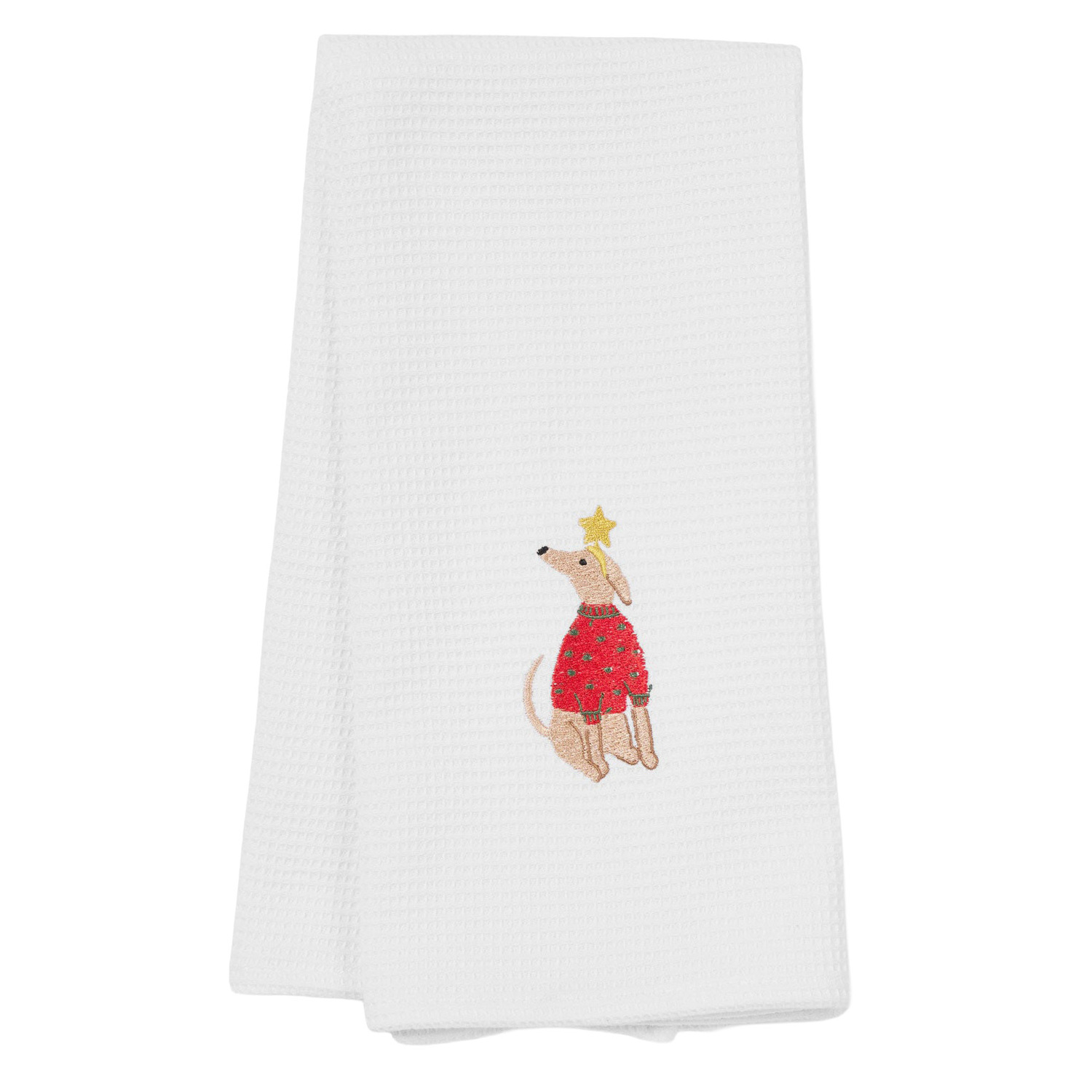 Embroidered Whippet Cotton Waffle Tea Towels