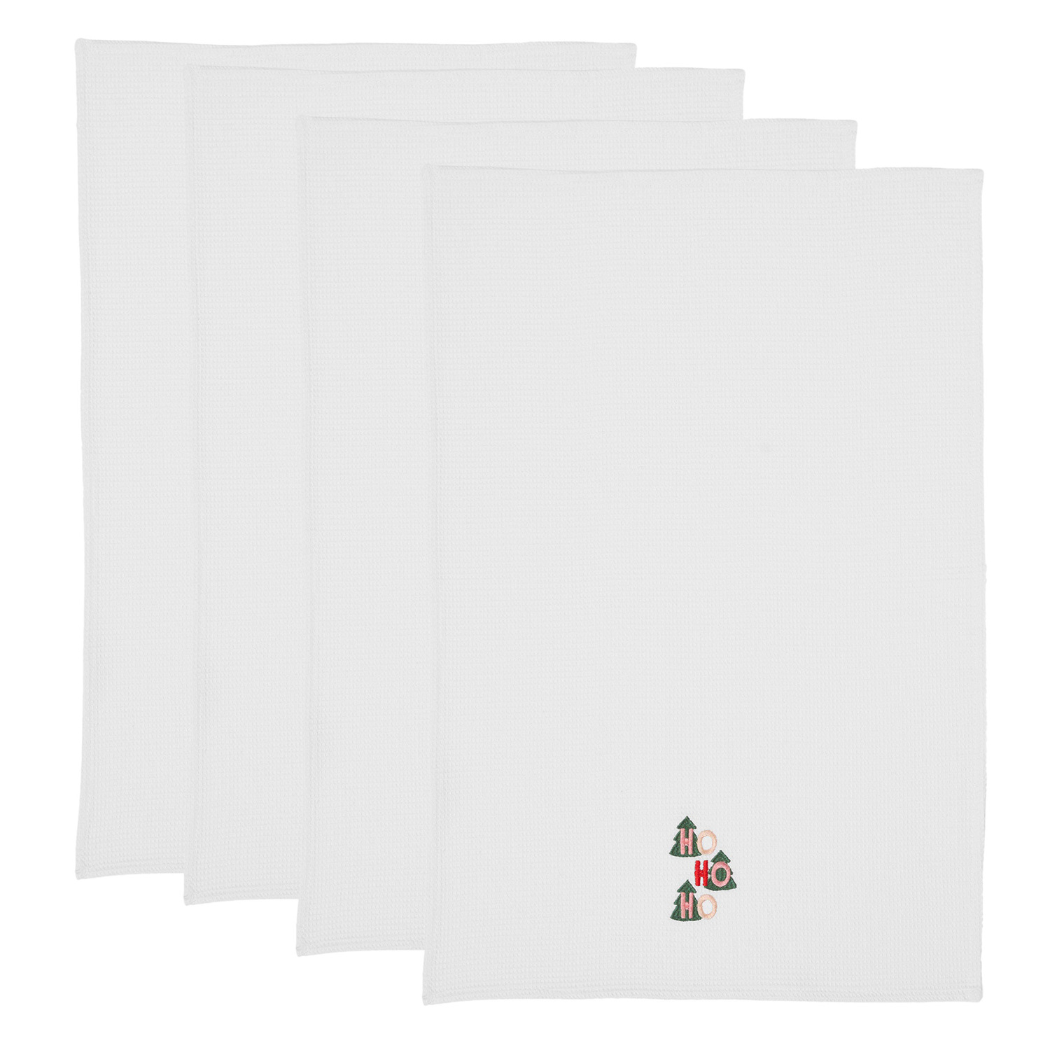 Embroidered Ho Ho Ho Cotton Waffle Tea Towels