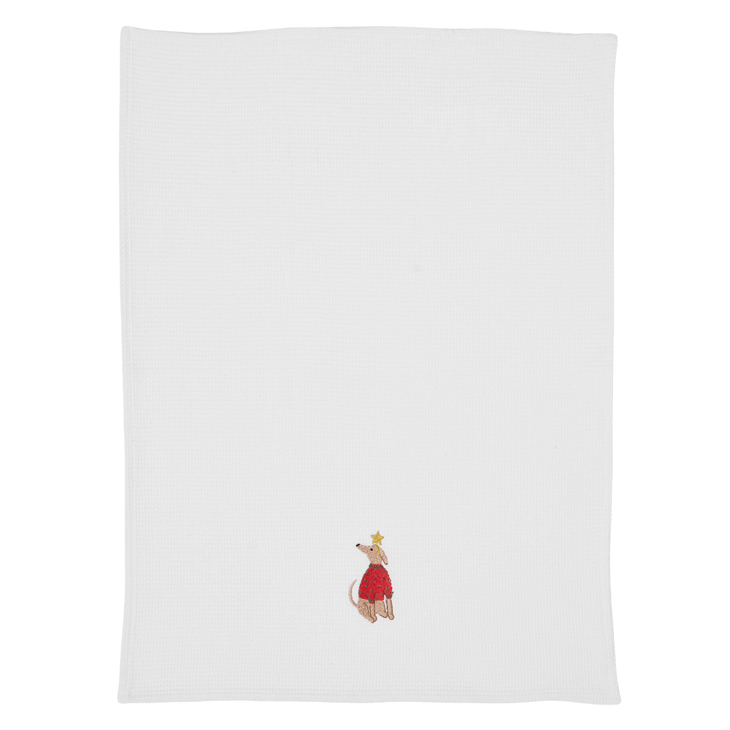 Embroidered Whippet Cotton Waffle Tea Towels