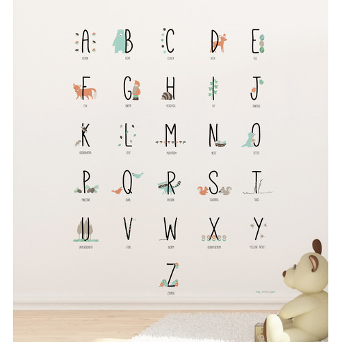 Little Sticker Boy 26 Piece Woodland Animal Alphabet Wall Decal Set |  Temple & Webster