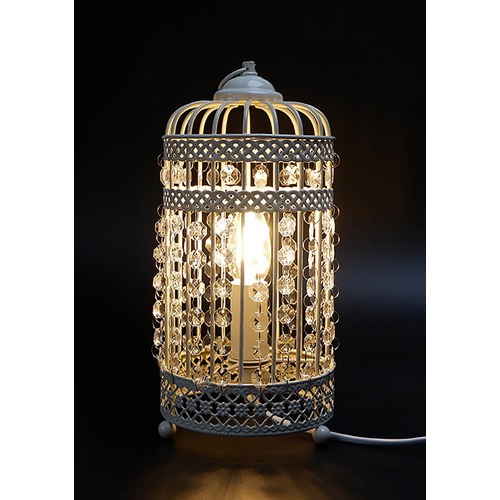 White Harmony Iron Birdcage Table Lamp