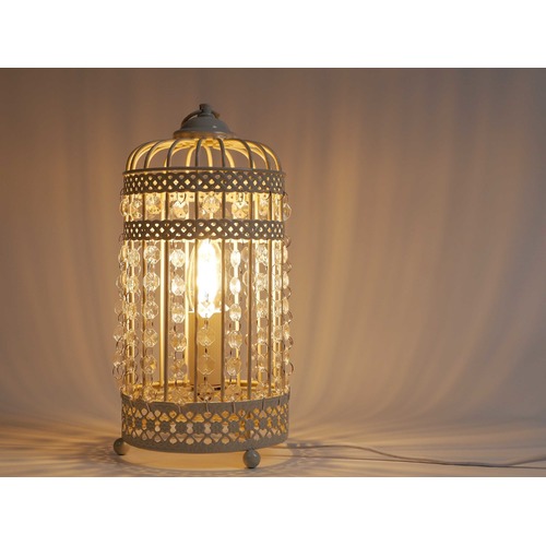White Harmony Iron Birdcage Table Lamp