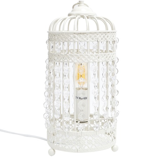 White Harmony Iron Birdcage Table Lamp