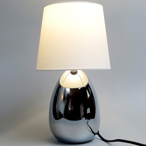 Touch Table Lamp in Chrome with White Shade