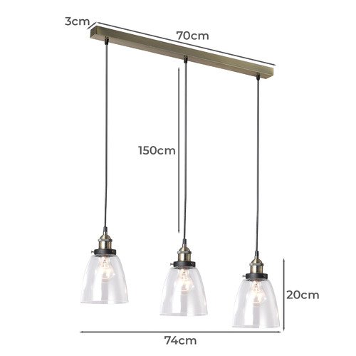 Ortega 3 Light Metal & Glass Pendant