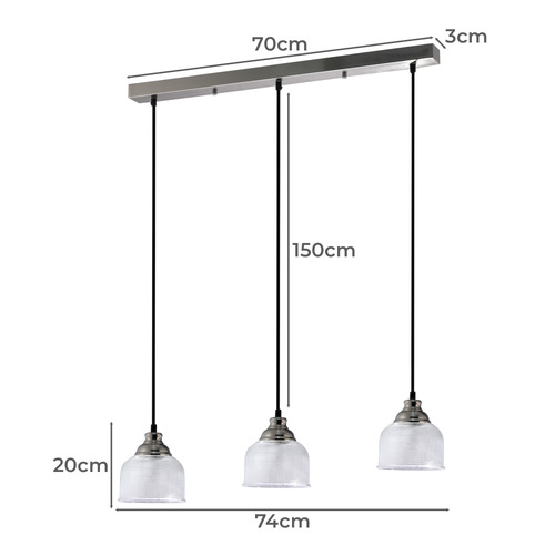 Wallace 3 Light Metal & Glass Pendant