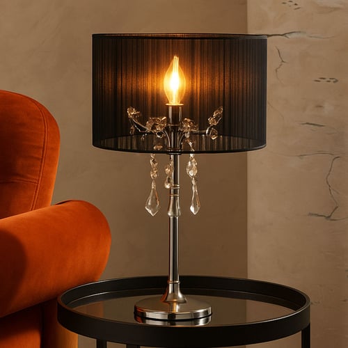 45cm Black Paris Crystal Metal Table Lamp