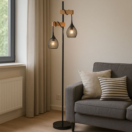 Black Pantin 2 Light Metal Floor Lamp