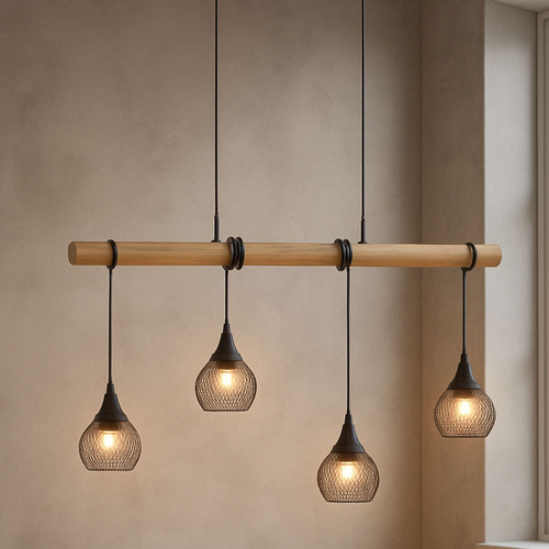 Lilas 4 Light Metal & Wood Pendant