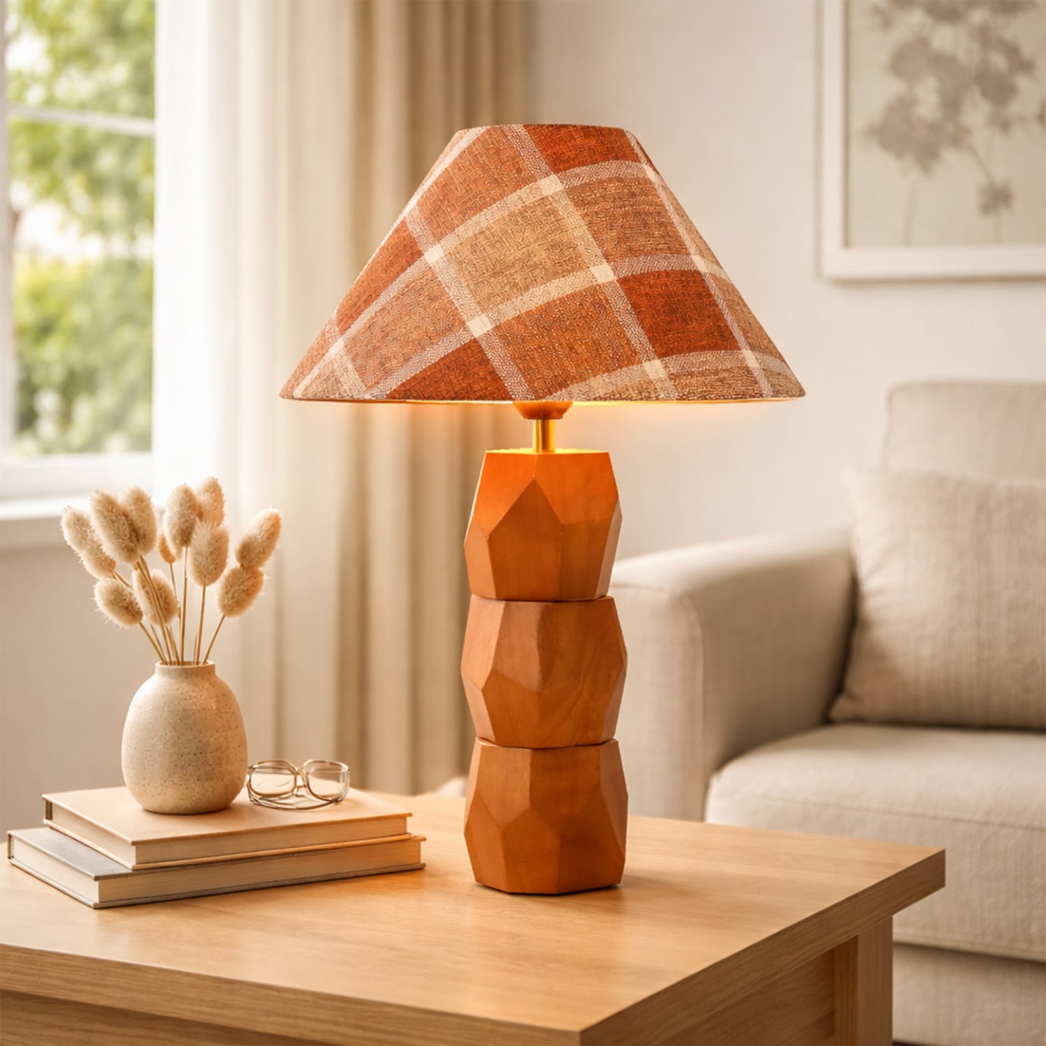 Stanley Rubberwood Checkered Table Lamp