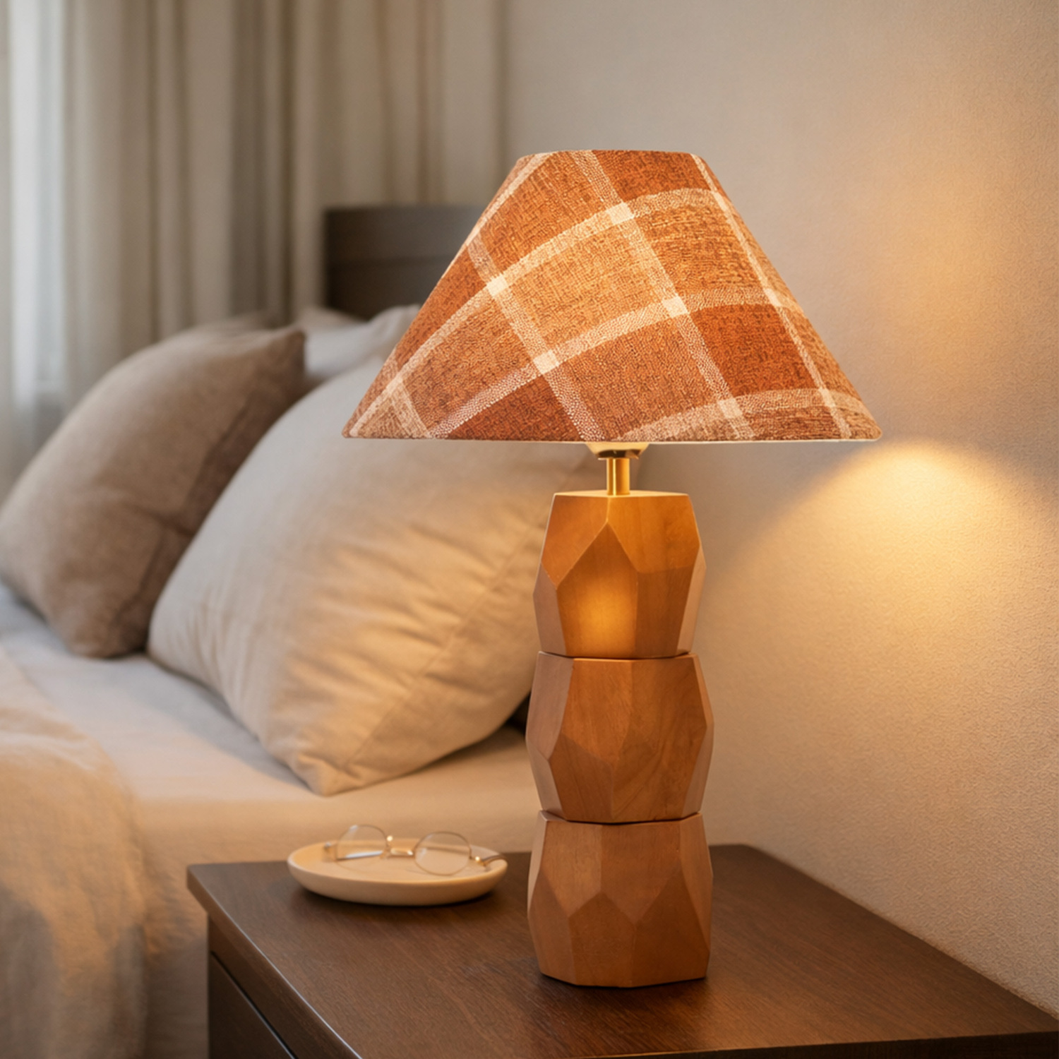 Stanley Rubberwood Checkered Table Lamp