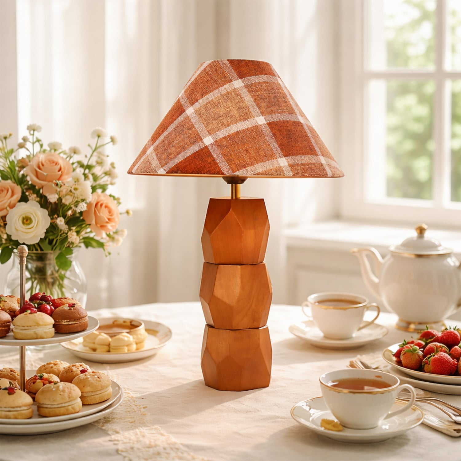 Stanley Rubberwood Checkered Table Lamp