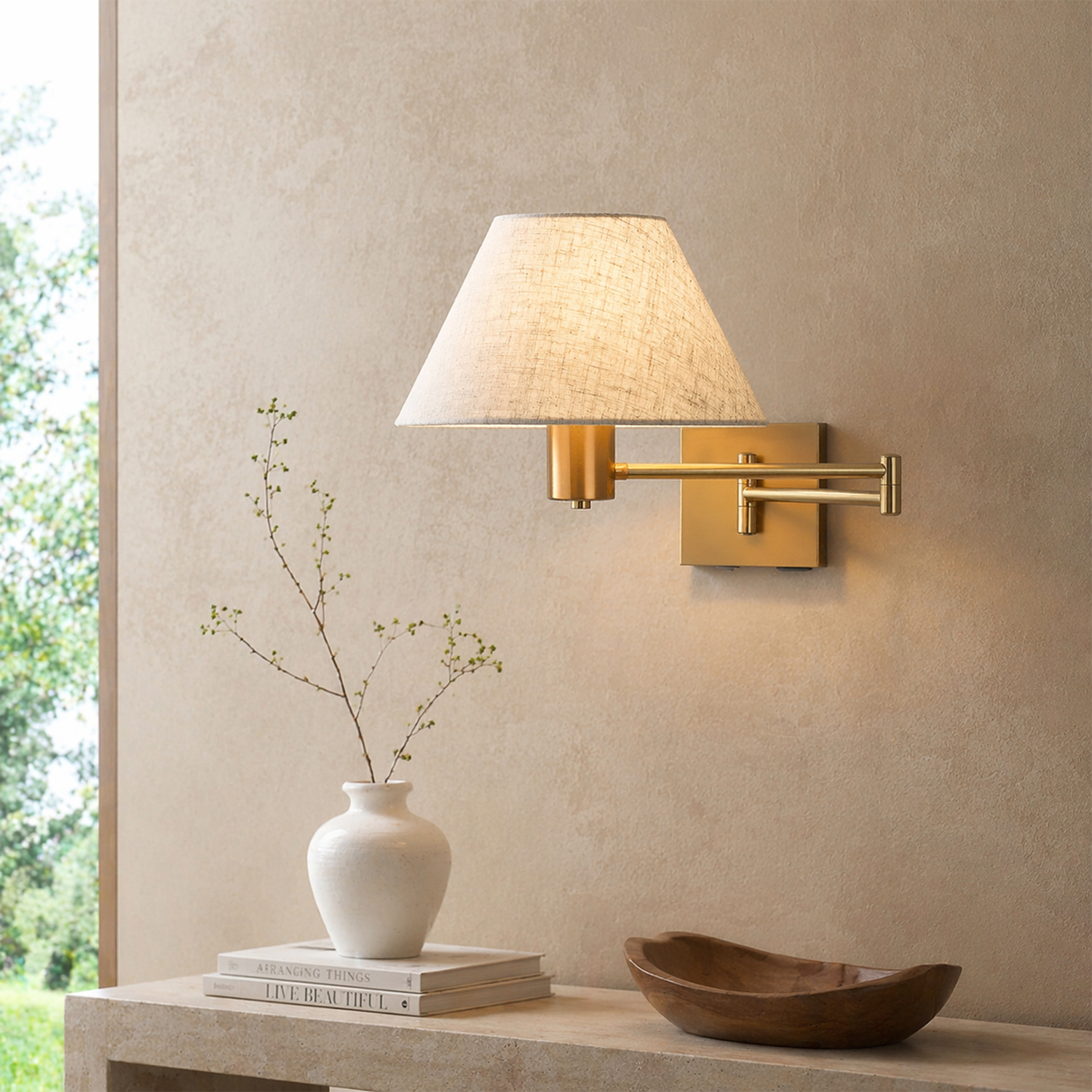 Denari Linen Swing Arm Wall Light