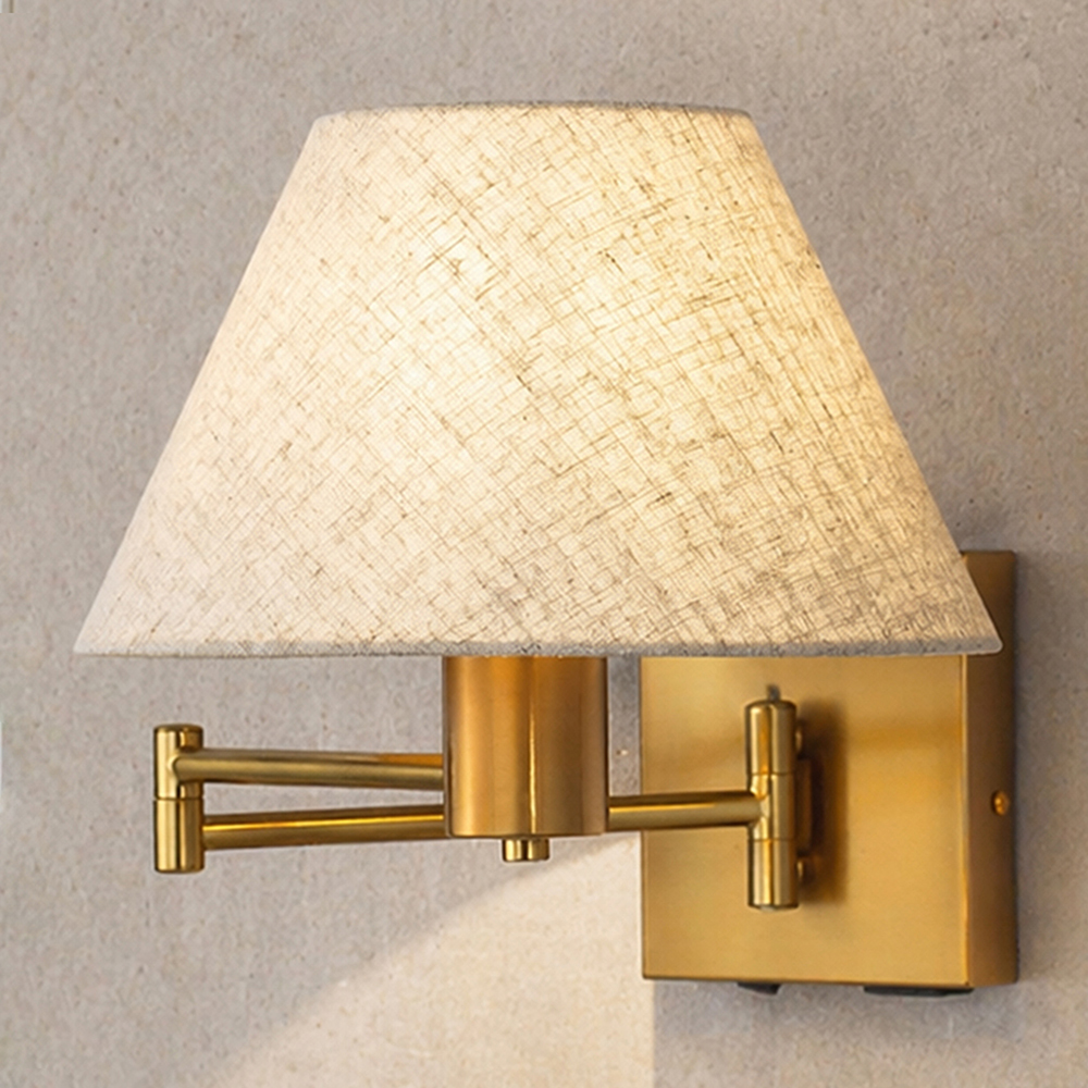 Denari Linen Swing Arm Wall Light with USB