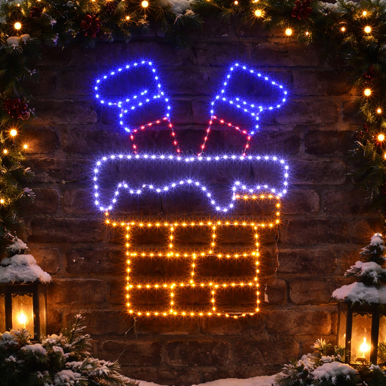 Koren Stuck Santa Chimney LED Christmas Light Display