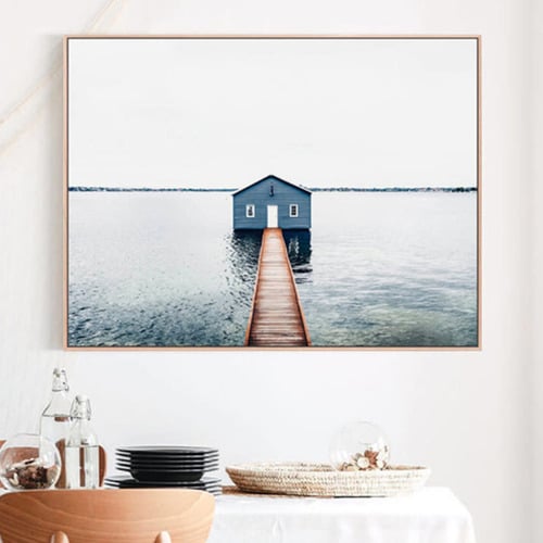 Blue Boat Shed Framed Canvas Wall Art