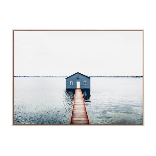 Blue Boat Shed Framed Canvas Wall Art