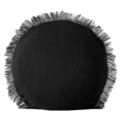 Round Vintage-Wash Fringed Linen Cushion