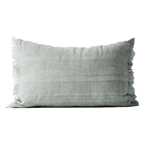 Rectangular Vintage-Wash Fringed Linen Cushion