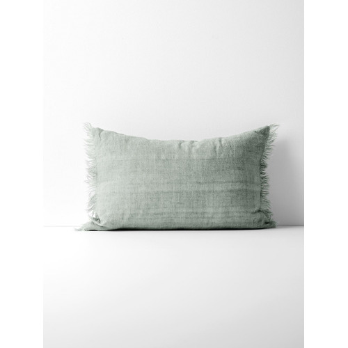 Rectangular Vintage-Wash Fringed Linen Cushion