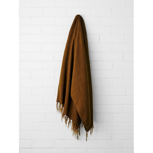 Vintage Fringed Linen Throw
