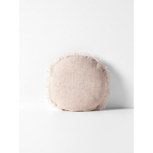 Fringed 45cm Vintage Linen Round Cushion