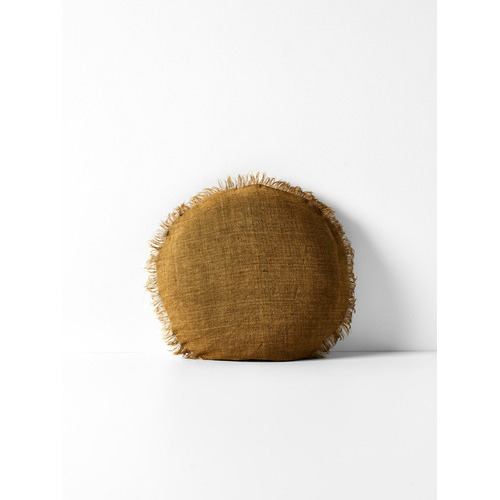 Fringed 45cm Vintage Linen Round Cushion