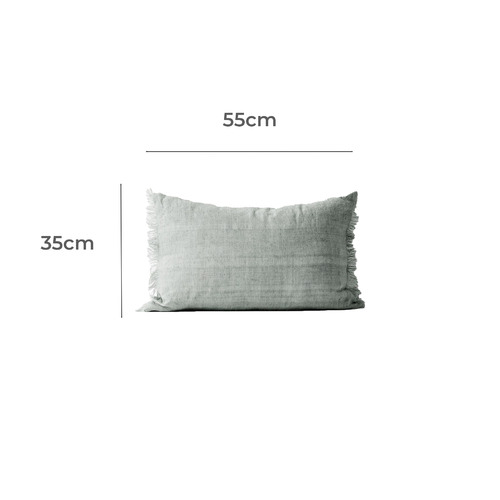 Rectangular Vintage-Wash Fringed Linen Cushion