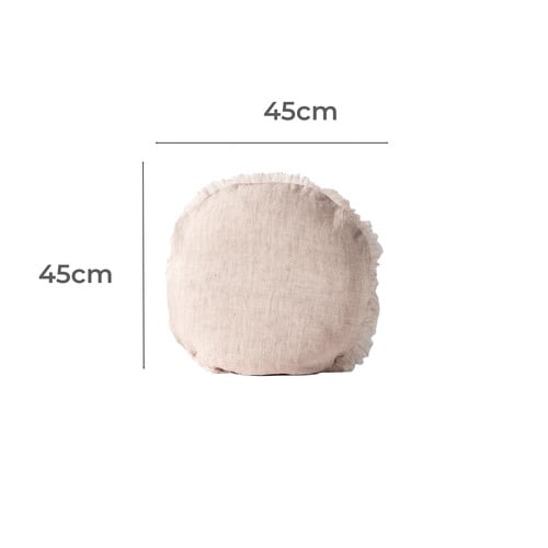 Fringed 45cm Vintage Linen Round Cushion