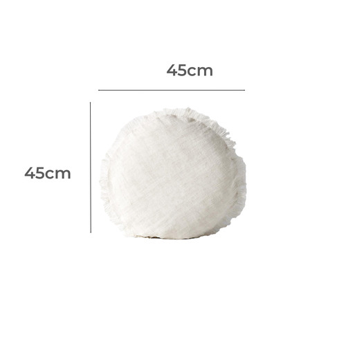 Fringed 45cm Vintage Linen Round Cushion