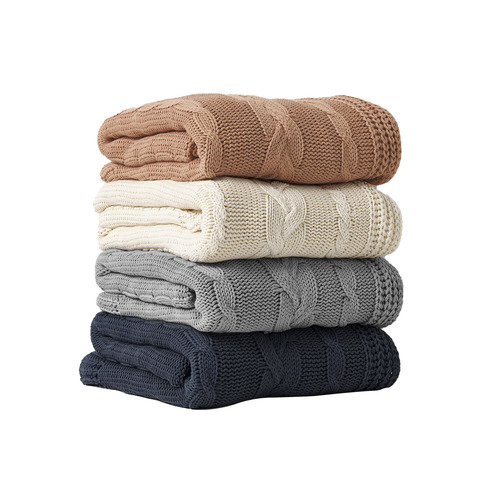 Cable Knitted Cotton Throw | Temple & Webster