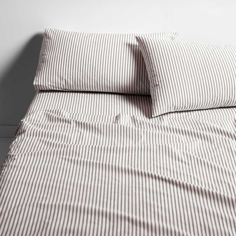 Chocolate Ticking Stripe Cotton Sheet Set