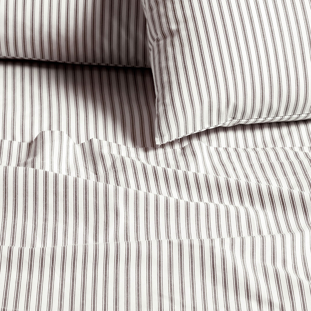 Chocolate Ticking Stripe Cotton Sheet Set