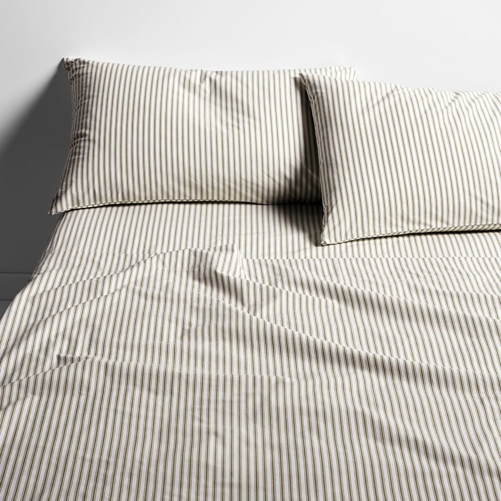 Olive Ticking Stripe Cotton Sheet Set