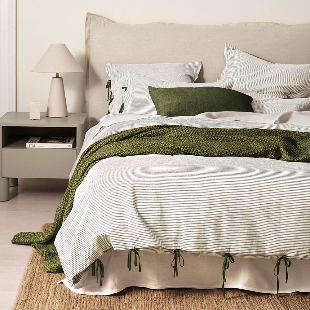 Khaki Chambray Mini Stripe Linen & Cotton Quilt Cover