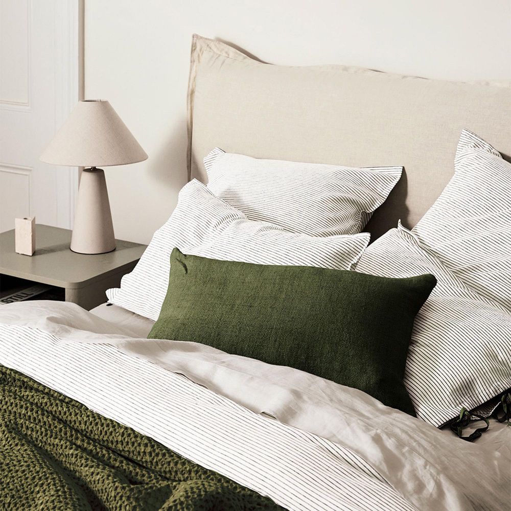 Khaki Chambray Mini Stripe Linen & Cotton Quilt Cover