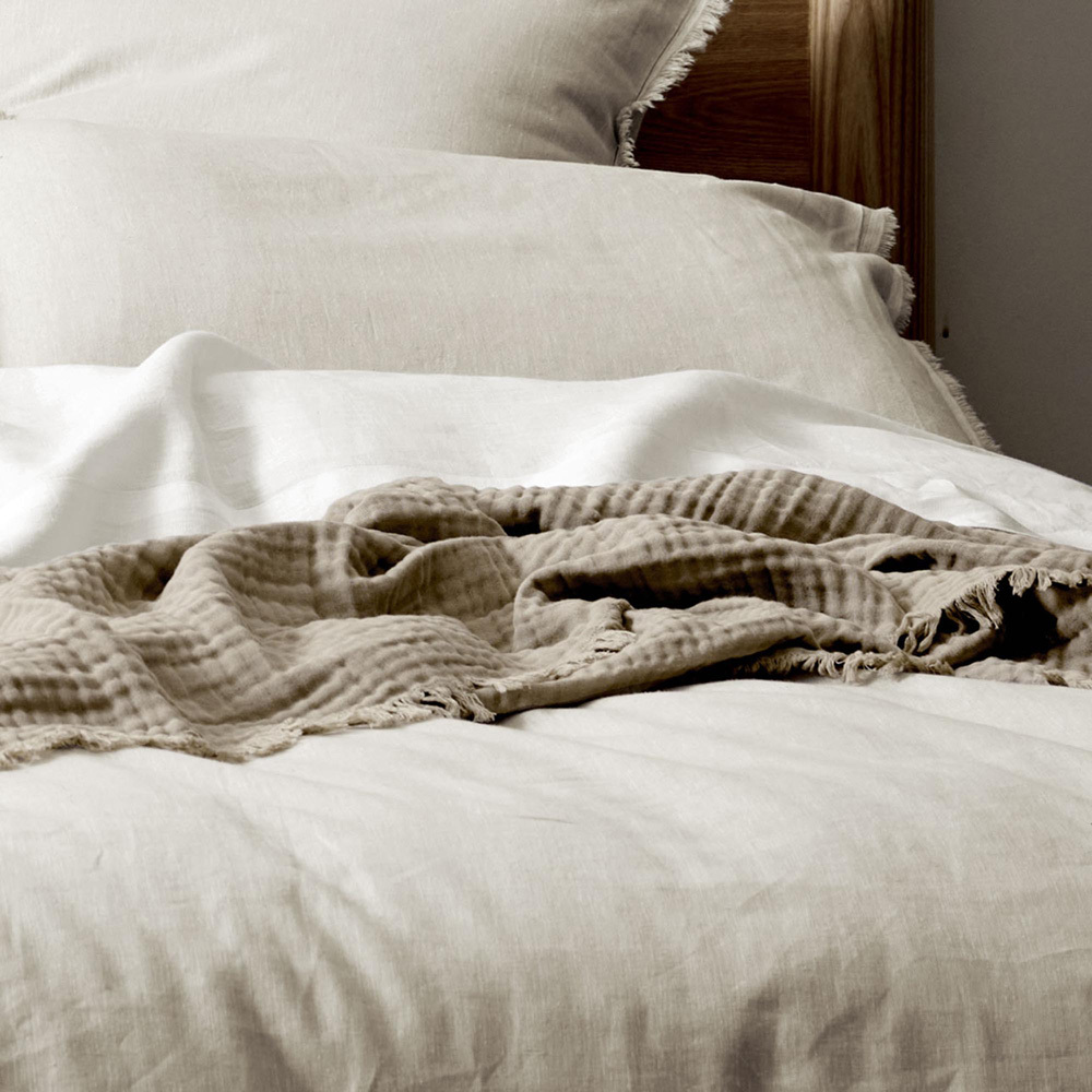 Natural Chambray Fringe Linen & Cotton Quilt Cover
