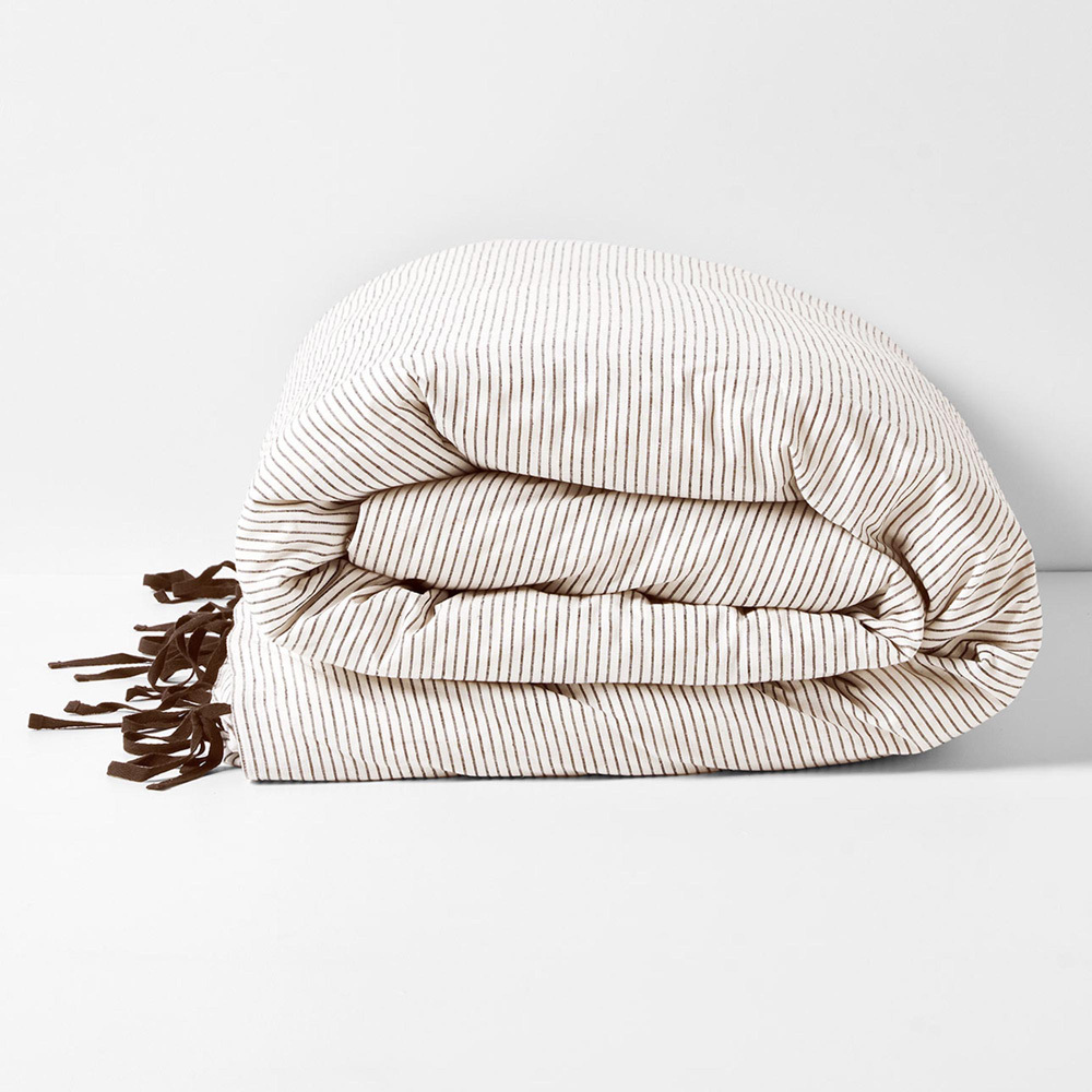 Chocolate Chambray Mini Stripe Linen & Cotton Quilt Cover