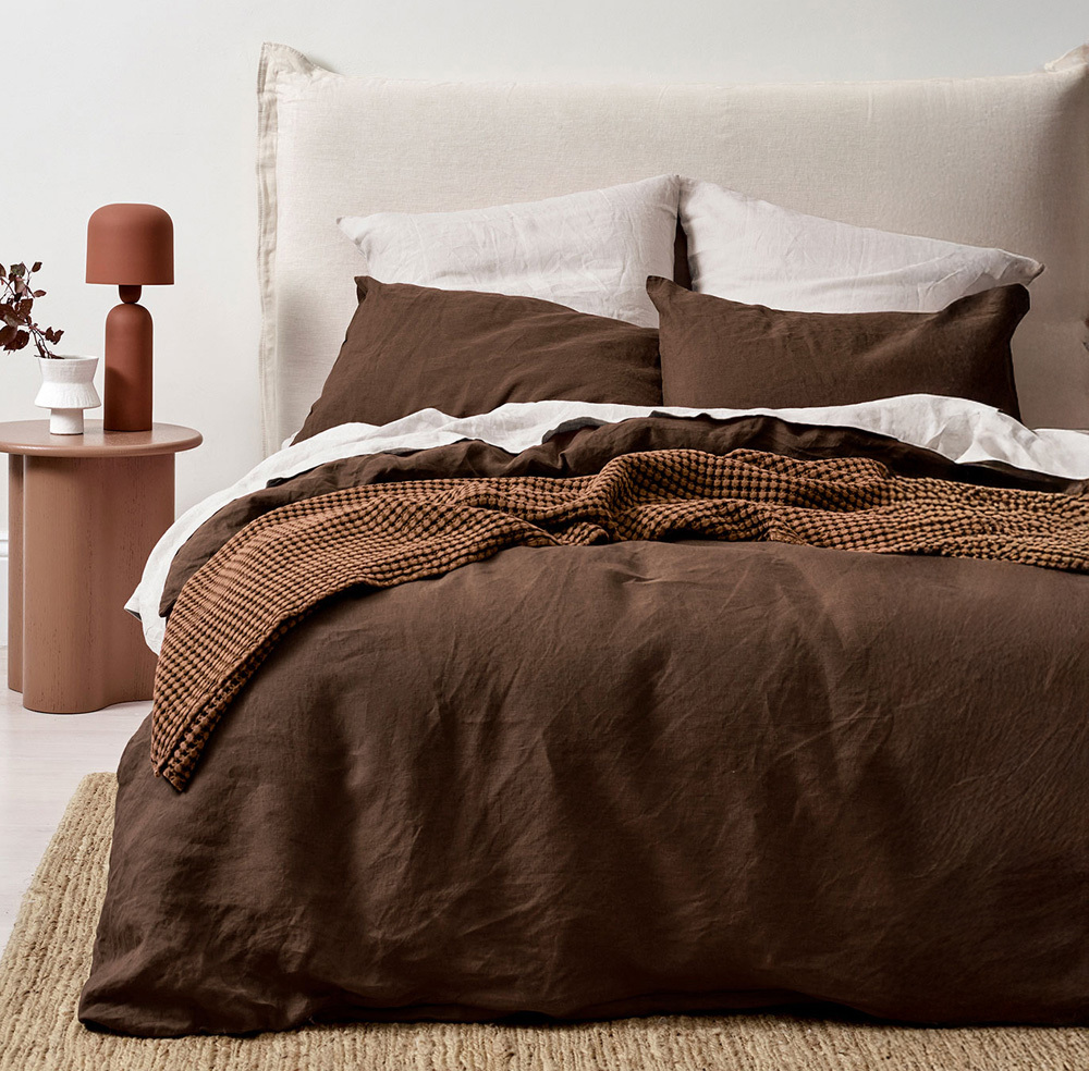 Chocolate Emile&nbsp;Linen Quilt Cover Set