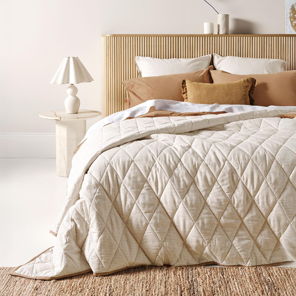 Natural Chambray Mini Stripe Linen & Cotton Coverlet