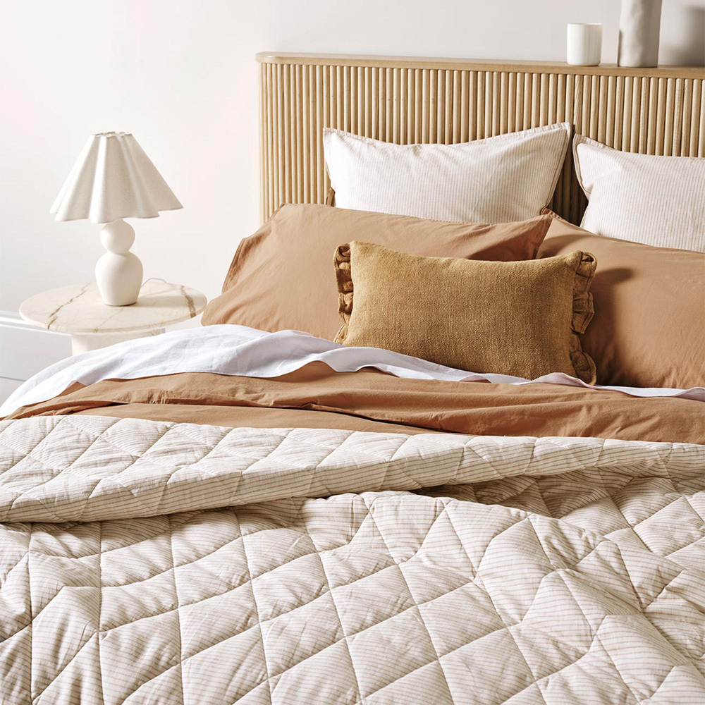 Natural Chambray Mini Stripe Linen & Cotton Coverlet