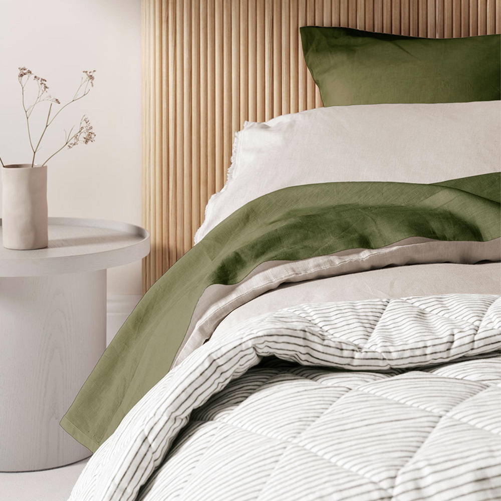 Khaki Chambray Mini Stripe Linen & Cotton Coverlet
