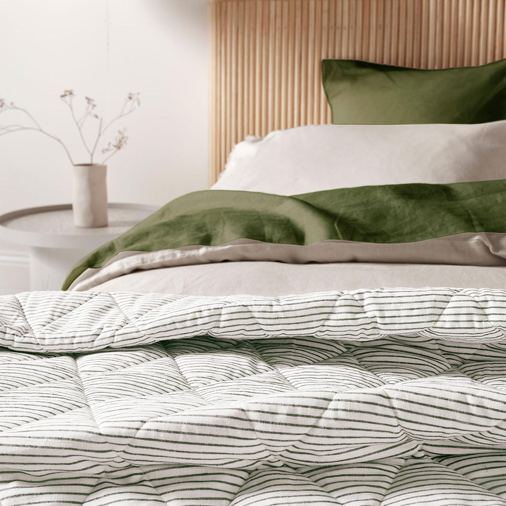 Khaki Chambray Mini Stripe Linen & Cotton Coverlet